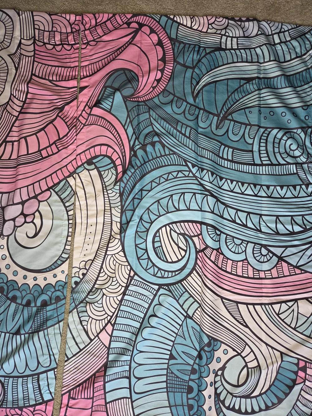 Whimsical Swirl Pattern Curtain in Blue, Pink & Cream